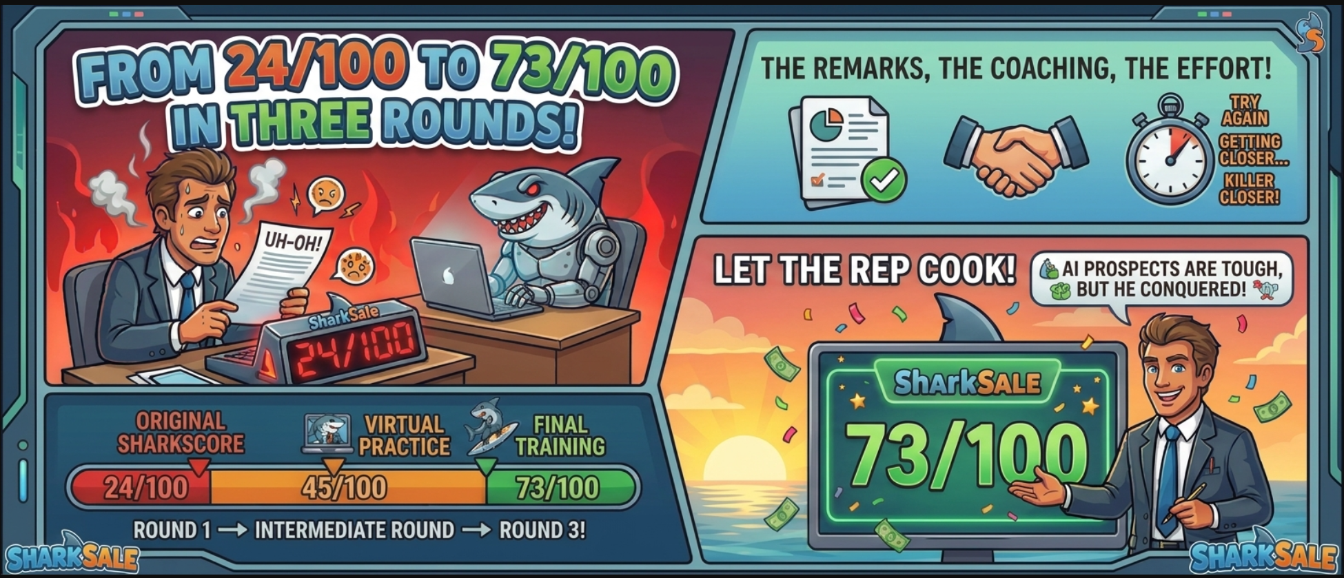 SharkScore journey: 24 to 45 to 73 in three rounds of SharkSale training
