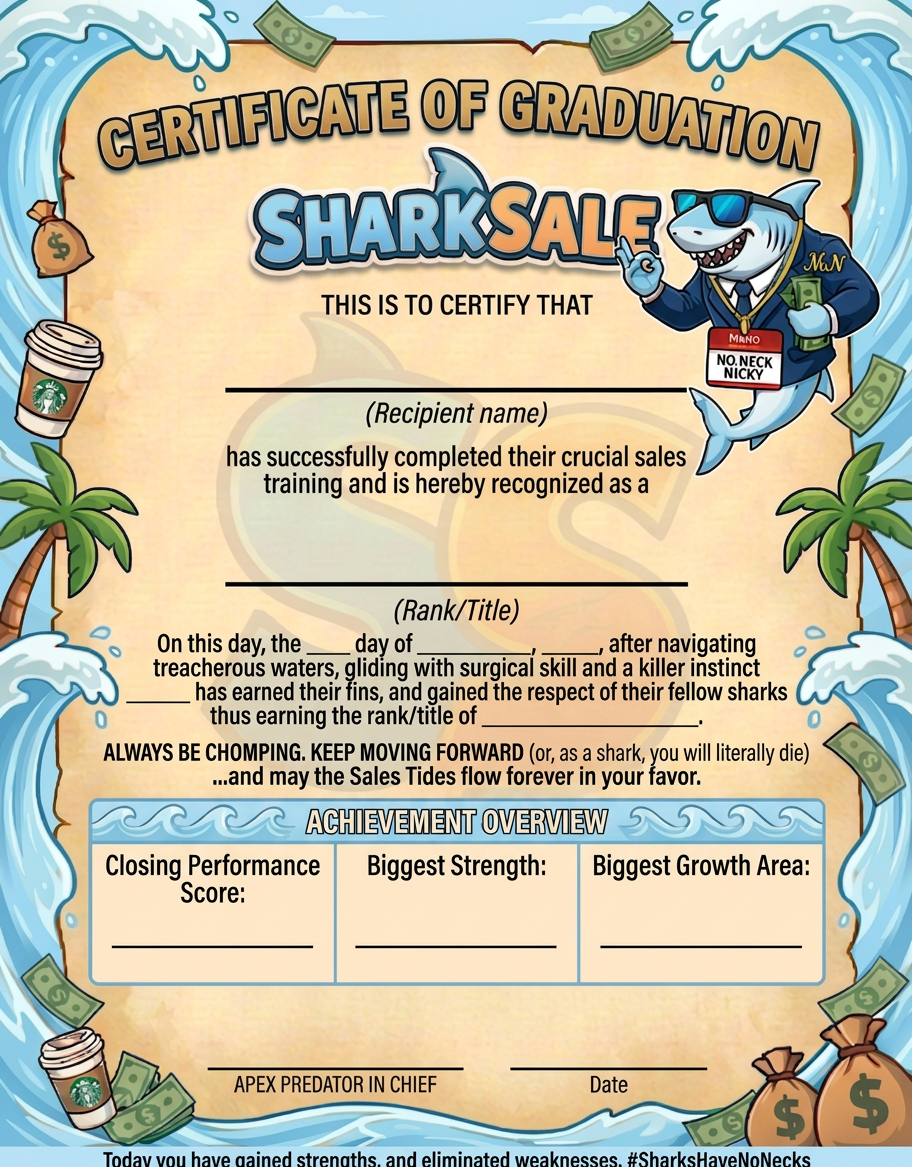 Blank SharkSale certificate template