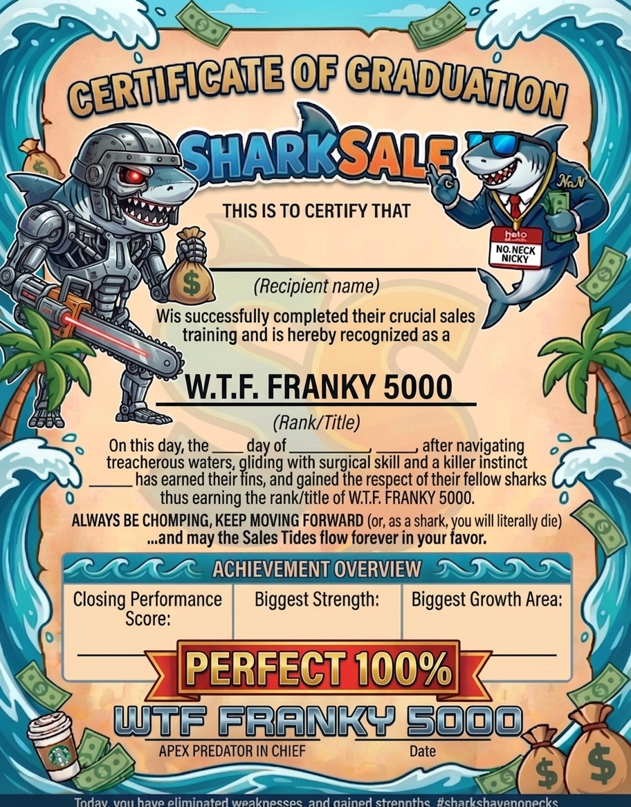 W.T.F. Franky 5000 Certificate of Graduation