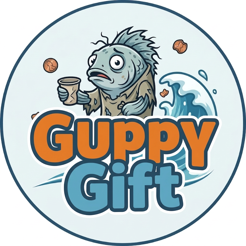 Cartoon guppy holding a gift